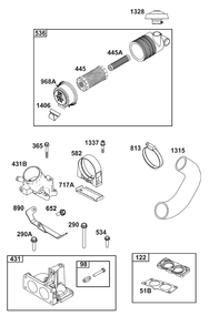 Air Cleaner Group Diagram and Parts List for 611477-1247-J1  Briggs and Stratton Engine